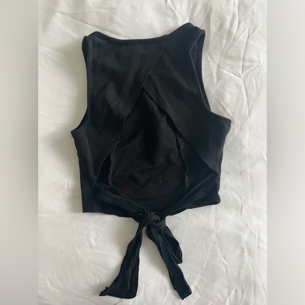 Black Open Back Crop Tank Top